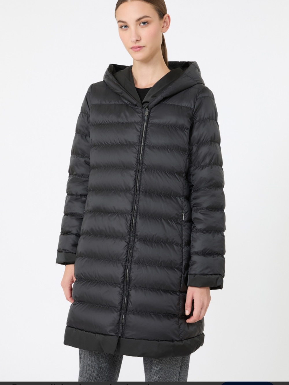 Weekend Max Mara L’Authentico Piumino Long Hooded Down Puffer Coat in Black